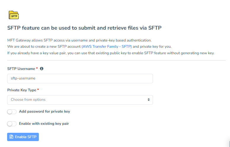 SFTP Integration on MFT Gateway