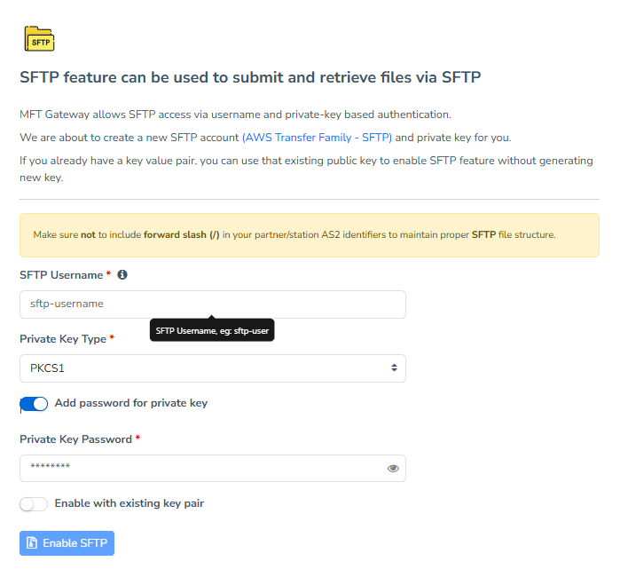 SFTP integration with MFT Gateway