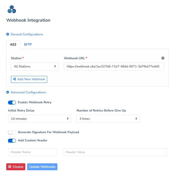 Webhook Integration -  MFT Gateway