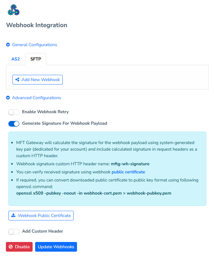 Webhook Integration - SFTP